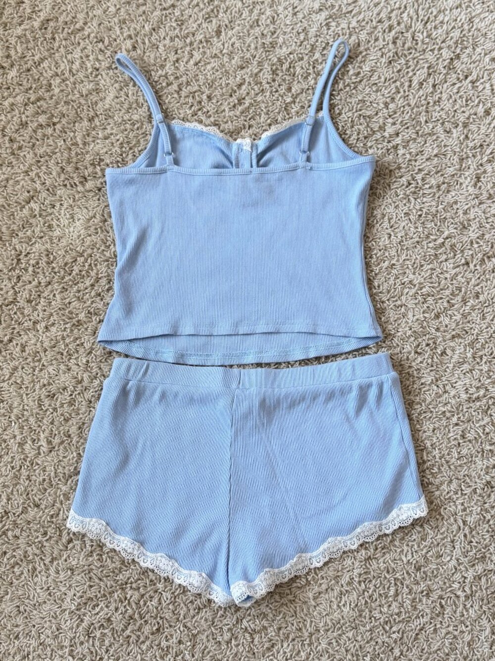 Edikted Sleep Set Light Blue Ribbed Size S - Picture 2 of 6